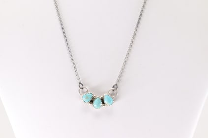 Native America Navajo Sterling Silver Turquoise Necklace By M.R.