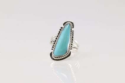 Native America Navajo Sterling Silver Turquoise Ring By Sadie Jim.