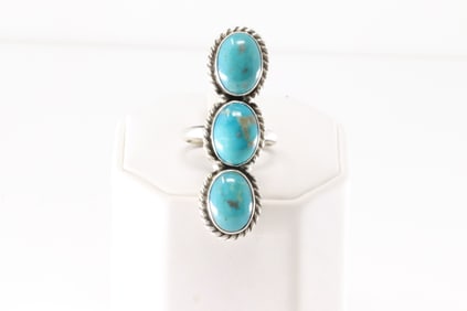 Native America Navajo Sterling Silver Turquoise Ring By Eugene Belone.