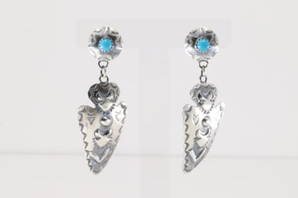 Native America Navajo Sterling Silver Turquoise Post / Dangling Earring's By Tim Yazzie.