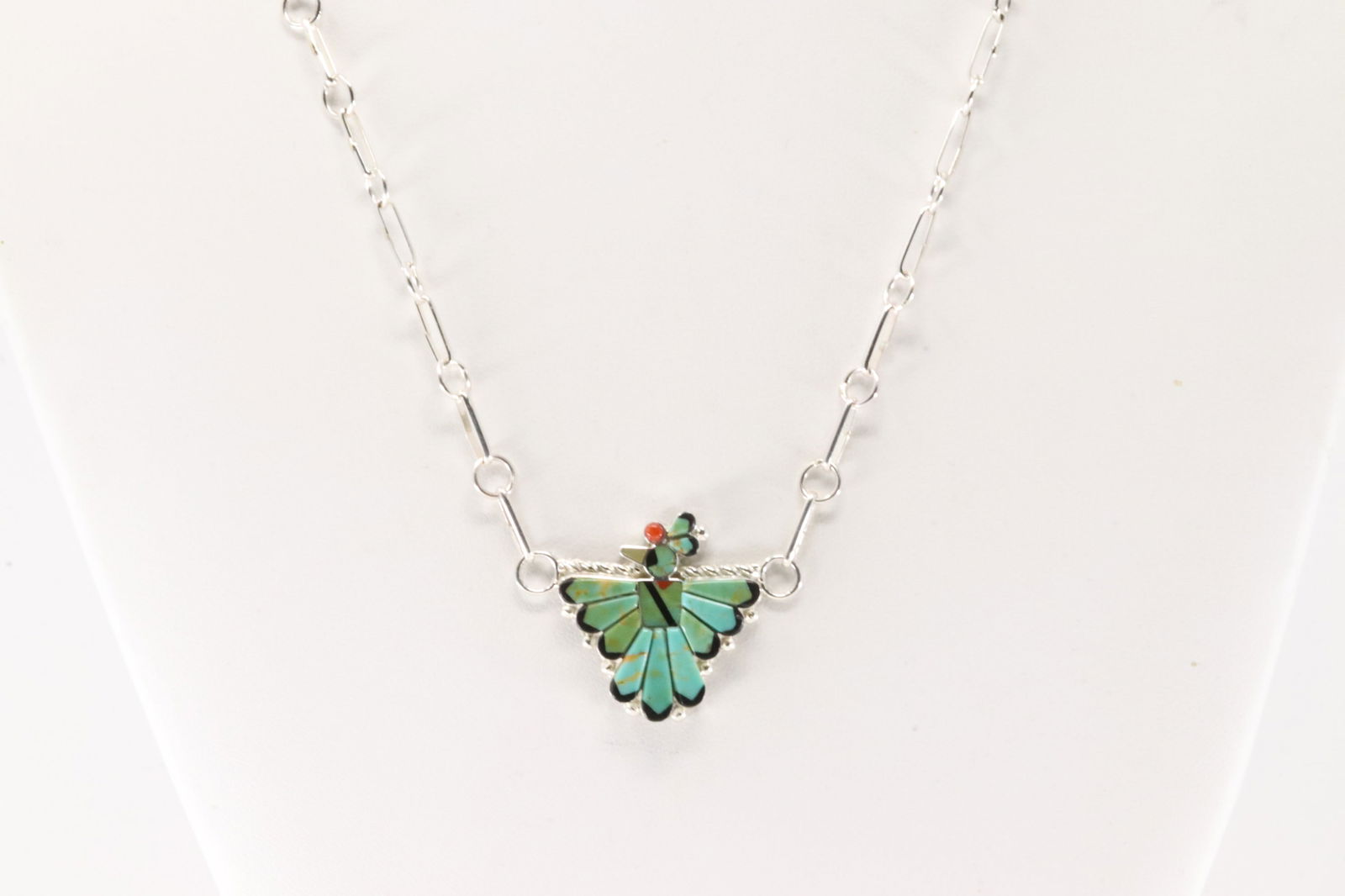 Native America Zuni Sterling Silver Multi-Color Stone Inlay Bird Necklace By Michelle Peina.: This is a Native America Zuni Sterling Silver Multi-Color Stone Inlay Bird Necklace By Michelle Peina. Neckalce length: 18.00"