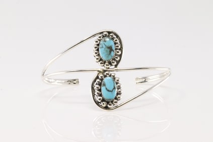 Native America Navajo Sterling Silver Turquoise Bracelet Cuff By Sadie Jim.