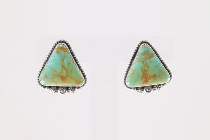 Native America Navajo Sterling Silver Kingman Turquoise Post Earring's By Virginia Becenti.