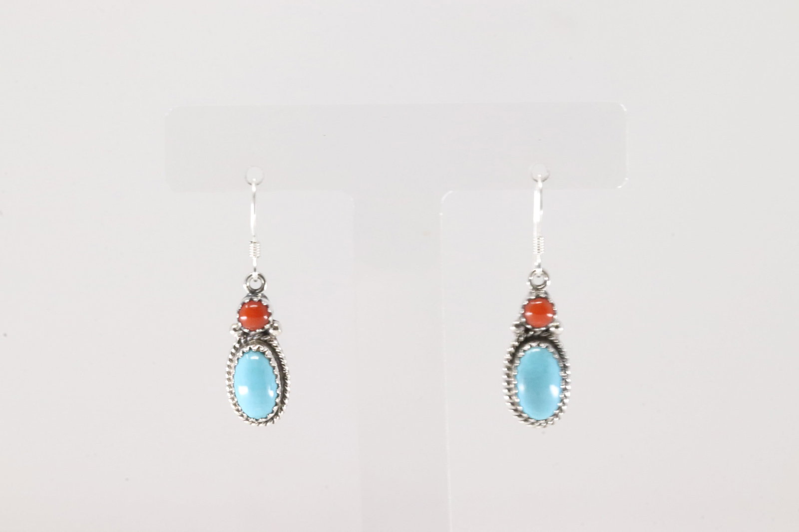 Native America Navajo Sterling Silver Coral & Turquoise Dangling Earring's By Gary Shorty.: This is a Native America Navajo Sterling Silver Coral & Turquoise Dangling Earring's By Gary Shorty.