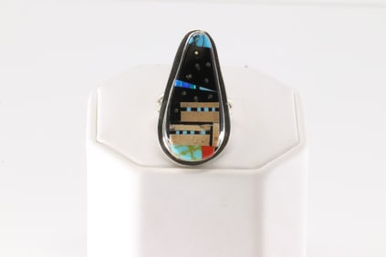 Native America Navajo Sterling Silver Multi-Color Inlay Sky Night Ring By Gilbert Smith.