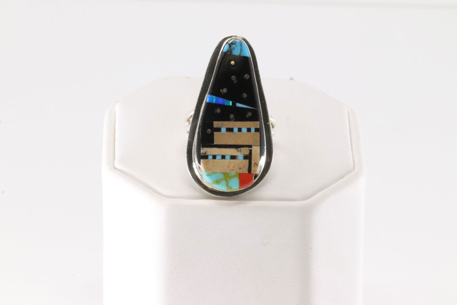 Native America Navajo Sterling Silver Multi-Color Inlay Sky Night Ring By Gilbert Smith. (1 of 4)