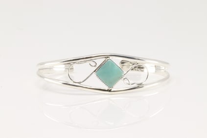 Native America Navajo Sterling Silver Turquoise Bracelet Cuff By Helena Barbone.