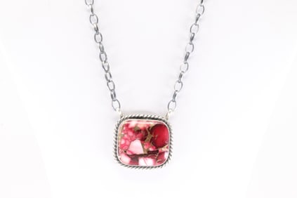 Native America Navajo Sterling  Silver Turquoise Compressed Necklace By Alfred Martinez.