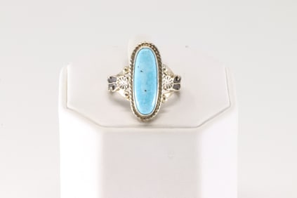 Native America Navajo Sterling  Silver Turquoise Ring By Andrew Vandever.