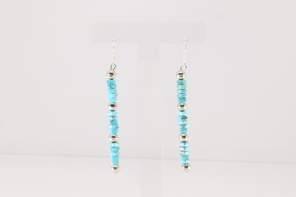 Native America Navajo Sterling  Silver Turquoise / Pearl Beaded Dangling Earring's.