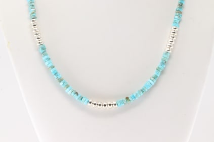 Native America Navajo Sterling Silver Turquoise / Pearl Beaded Necklace.