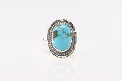 Native America Navajo Sterling Silver Turquoise Ring By J.Frank.