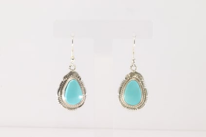 Native America Navajo Sterling Silver Kingman Turquoise Dangling Earring's By Jason Bahe.