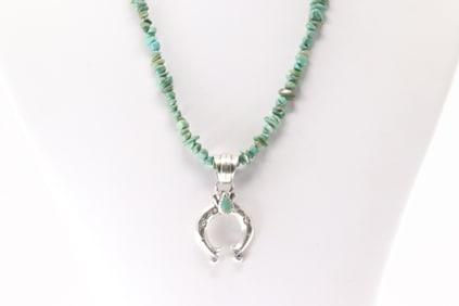Native America Navajo Sterling Silver Turquoise Naja Necklace By Louise Joe.
