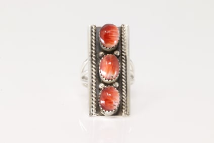 Native American Navajo Sterling Silver Spiny Oyster Ring By Dorothy Lee.