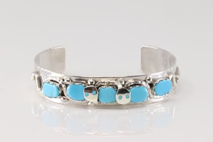 Native America Zuni Sterling Silver Turquoise Bracelet Cuff By Effie C.