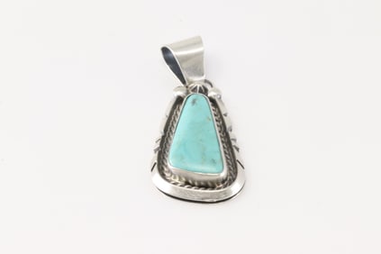 Native America Navajo Sterling Silver Kingman Turquoise Pendant By Donovan Skeets.