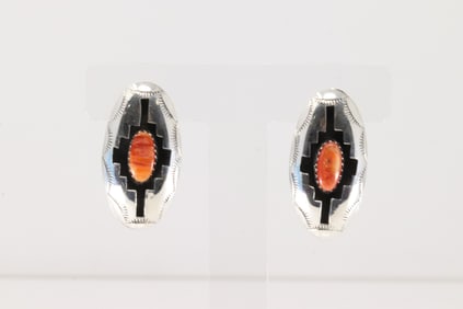 Native America Navajo Sterling Silver Spiny Oyster Post Earring's By Felix Perry.
