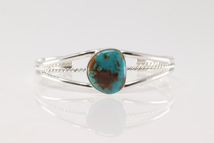 Native America Navajo Sterling Silver Turquoise Bracelet Cuff By A.C.