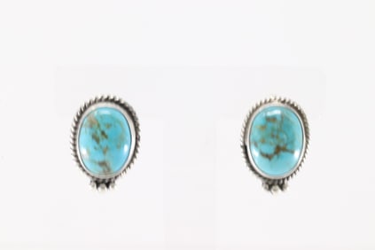 Native America Navajo Sterling Silver Kingman Turquoise Post Earring's By Theresa Smith.