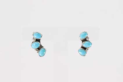 Native America Navajo Sterling Silver Kingman Turquoise Post Earring's By Maxine Ramirez.