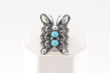 Native America Navajo Sterling Silver Turquoise Butterfly Ring By Yazzie.