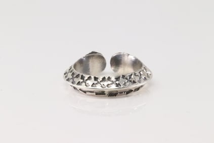 Native America Navajo Sterling Silver Solid Stamped Open Ring By Sunshine Reeves.
