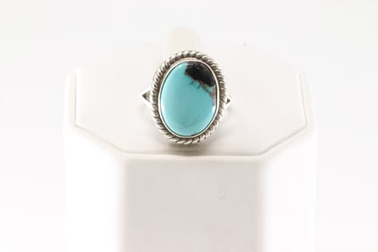 Native America Navajo Sterling Silver Turquoise Ring By A.M.