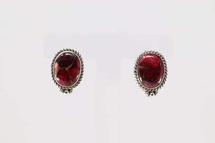 Native America Navajo Sterling Silver Dahlia Rose Stone Post Earring's By Trish Largo.