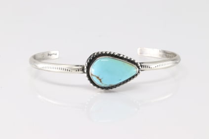 Native America Navajo Sterling Silver Turquoise Bracelet Cuff By D.