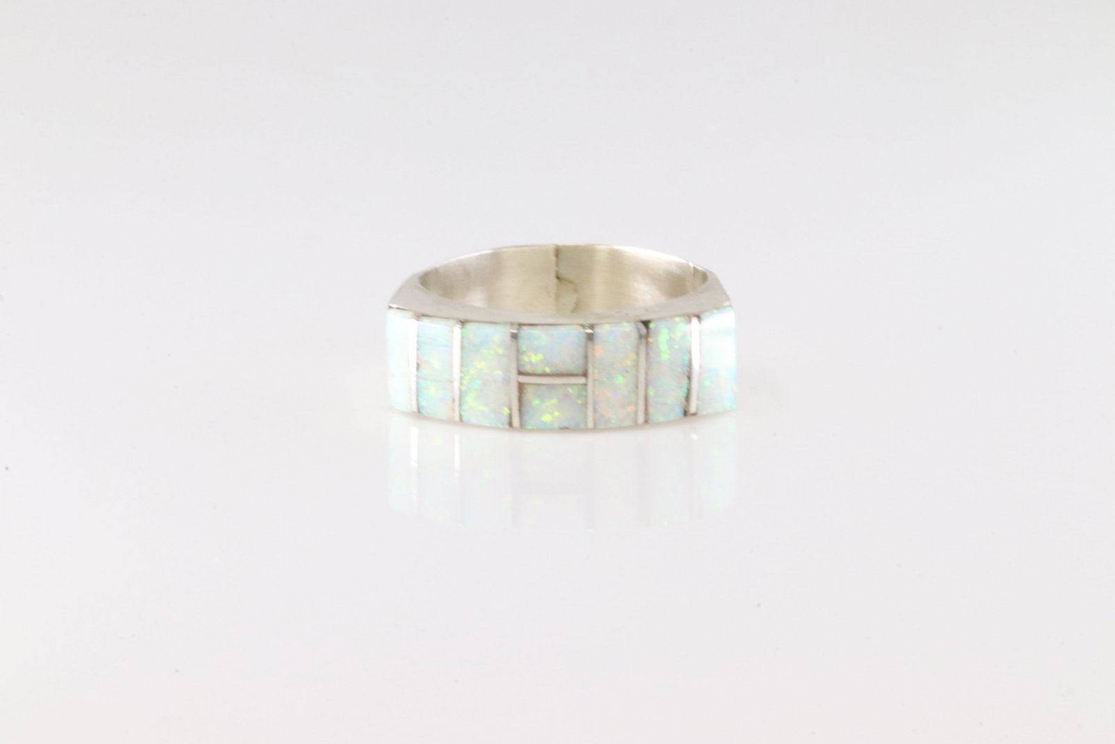 Native America Zuni Sterling Silver Opal Inlay Ring By V.C.: This is a Native America Zuni Sterling Silver Opal Inlay Ring By V.C. Ring size: 7.50.