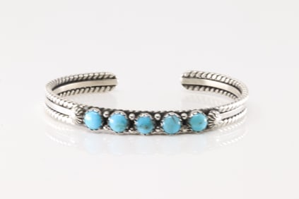 Native America Navajo Sterling Silver Kingman Turquoise Bracelet Cuff By R.King.