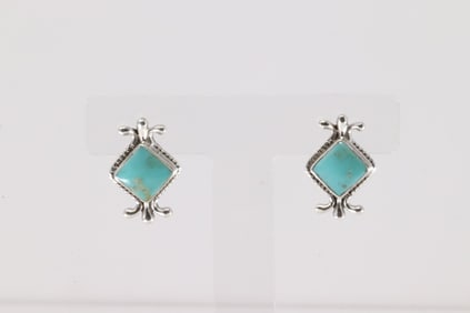 Native America Navajo Sterling Silver Turquoise Post Earring's By Louise Joe.