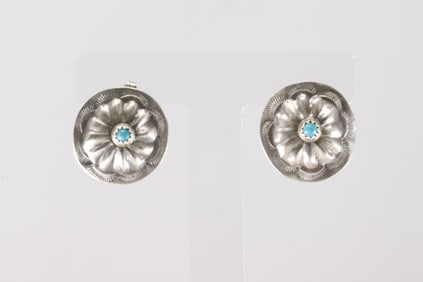Native America Navajo Sterling Silver Turquoise Conch Post Earring's By Joan & Ryan Begay.
