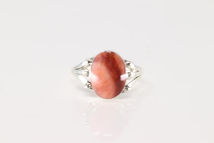 Native America Navajo Sterling Silver Spiny Oyster Ring By Charlene Yazzie.