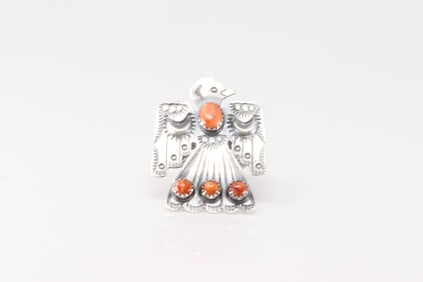 Native America Navajo Sterling Silver Spiny Oyster Thunderbird Ring By Yazzie.