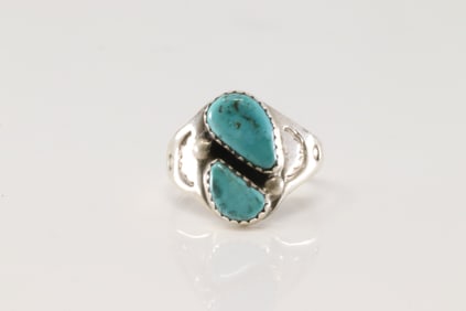 Native America Zuni Sterling Silver Turquoise Ring By M.L.