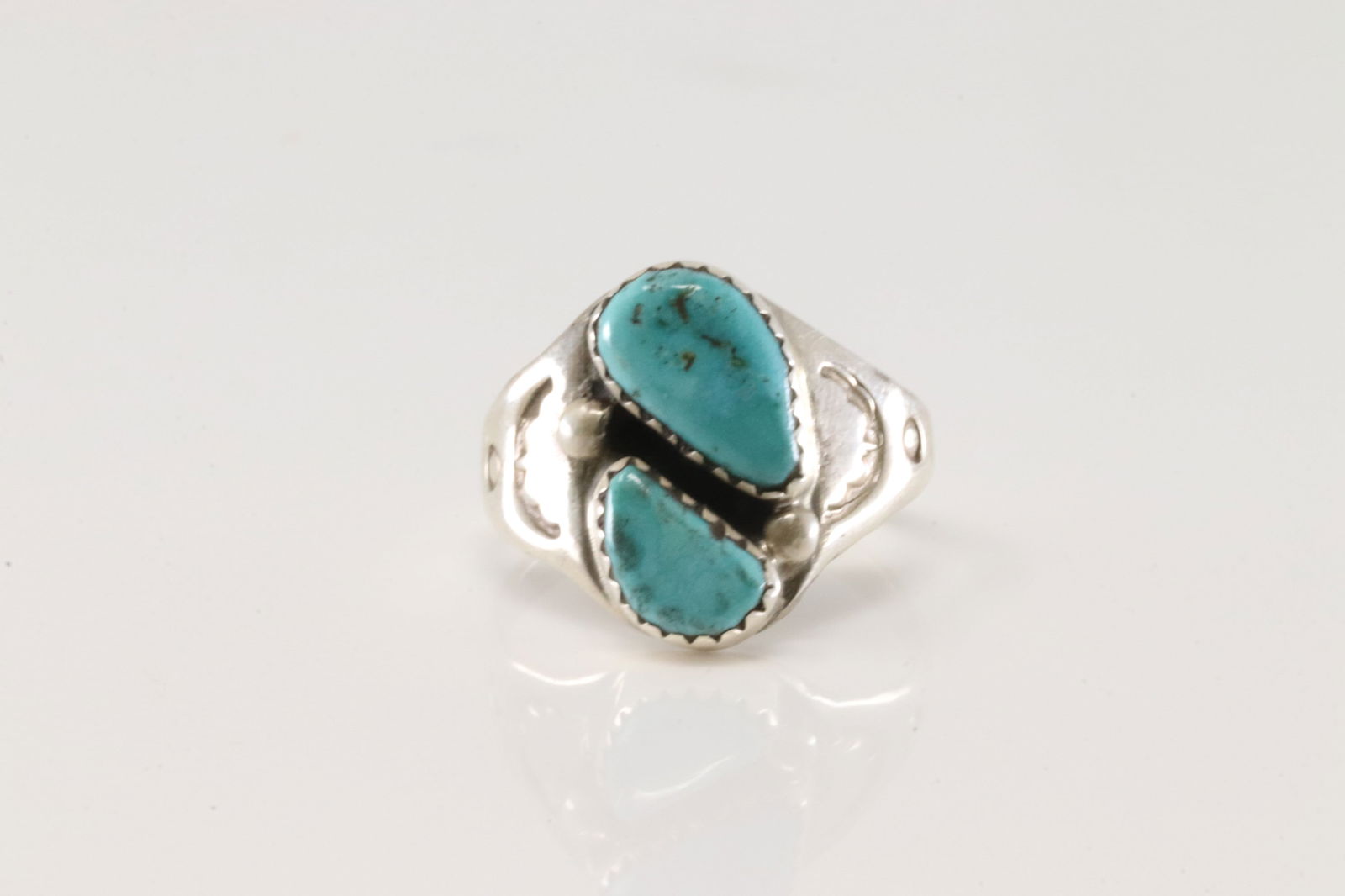 Native America Zuni Sterling Silver Turquoise Ring By M.L.