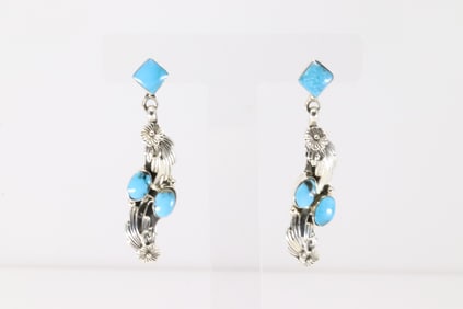 Native America Navajo Sterling Silver Turquoise Post Earring's By Loretta Delgarito.