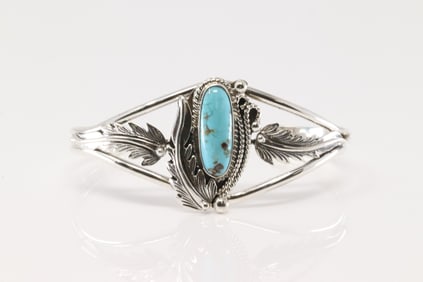 Native America Navajo Sterling Silver Turquoise Bracelet Cuff By Andrew Vandever.