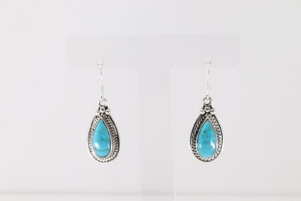 Native America Navajo Sterling Silver Turquoise Dangling Earring's By Amos Begay.