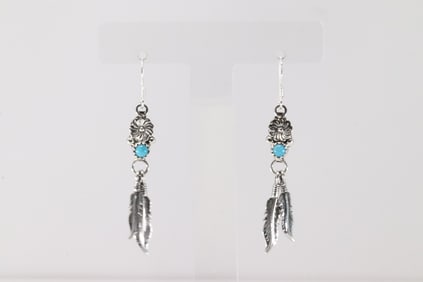 Native America Navajo Sterling Silver Turquoise Dangling Earring's By Sharon McCarthy.