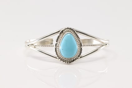 Native America Navajo Sterling Silver Turquoise Bracelet Cuff By P.Skeets.