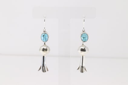 Native America Navajo Sterling Silver Turquoise Blossom Dangling Earring's By Emily Tsosie.