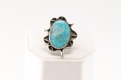 Native America Navajo Sterling Silver Turquoise Ring By Rena Shelly.