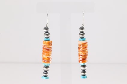 Native America Navajo Sterling Silver Spiny Osyter / Turquoise Dangling Earring's.