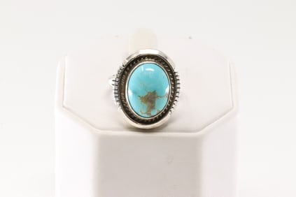 Native America Navajo Sterling Silver Turquoise Ring By A.M.