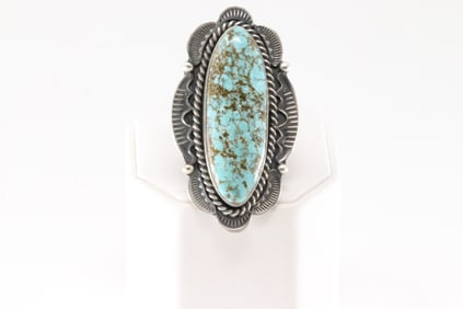 Native America Navajo Sterling Silver Kingman Turquoise Ring By M.