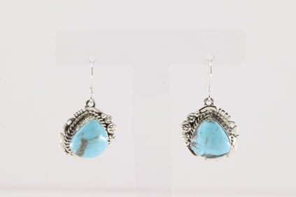 Native America Navajo Sterling Silver Turquoise Dangling Earring's By Arlene Lewis.