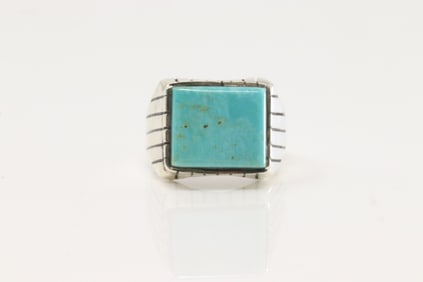 Native America Navajo Sterling Silver Turquoise Ring By R.